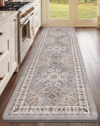 LUMI Cushioned Anti-Fatigue Kitchen Floor Mat 87 Inch Grey & Taupe