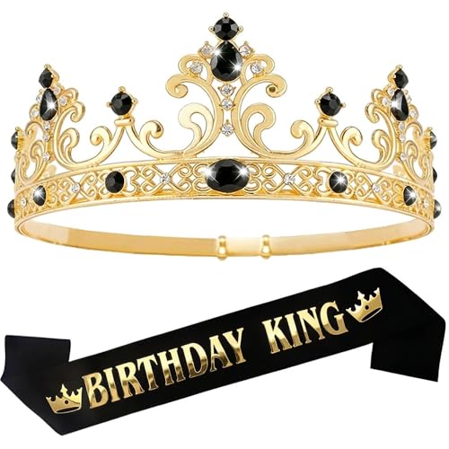 Gold King Crown and Sash for Birthday Party Men Celebration Gift