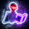 Reading Skeleton Neon Sign - Spooky Book Lover Wall Decor, Halloween Neon Light