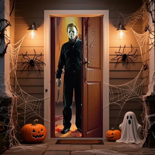 Halloween Fabric Door Cover - Spooky Wall Banner for Indoor Outdoor Party Decor 72.8x35.4 Inches