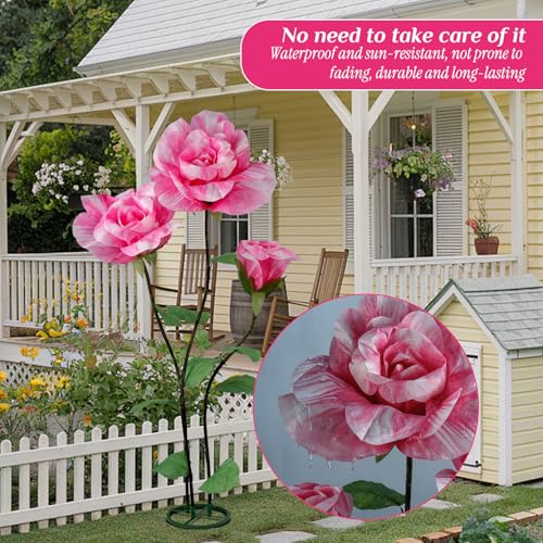 Dark Pink 3Pcs Large Artificial Flower Decorations for Garden, Home, Wedding & More