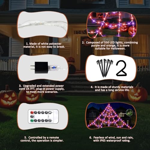 GORKAY Antique Halloween Spider Web Lights - 16.4Ft 550 LED Outdoor Indoor Decor