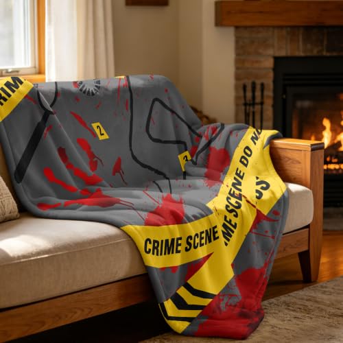 Crime Scene Inspired Throw Blanket for True Crime Fans - Grey, 50x60in