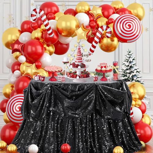 Black Sequin Round Tablecloth 120 Inch - Glitter Party Cover for Weddings Holidays