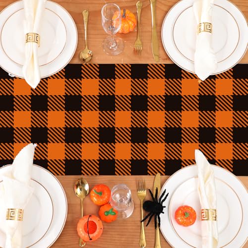 Buffalo Plaid Fall Table Runners 14x108 Inches Set of 6 - Plastic Halloween Decor