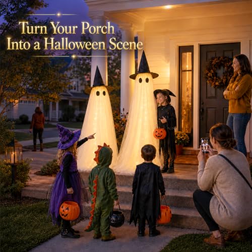 2 Pack 5Ft Large Light Up Ghost Decorations - Outdoor Halloween Yard, Porch & Garden