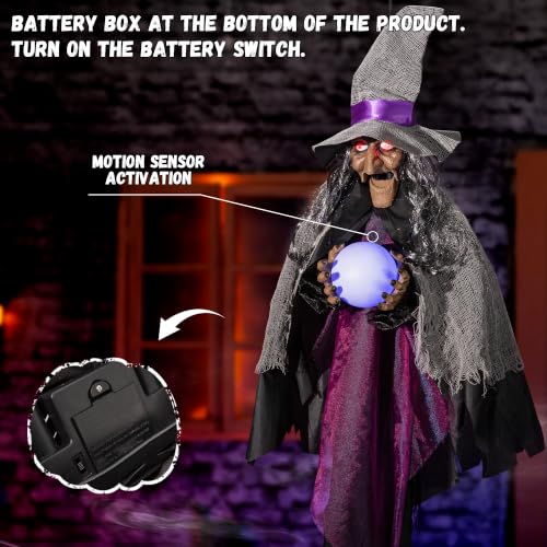 Halloween Animatronic Witch Decor - 67'' Talking Moving Witch with Sound & Glowing Eyes for Indoor Outdoor Haunted House