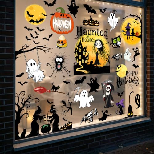 Halloween Window Decals Double-Sided Ghosts Witches Bats Haunted House Decor