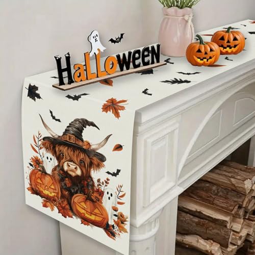 Halloween Table Runner Ghost Pumpkin Cow 13 x 60 Inches Seasonal Kitchen Decor
