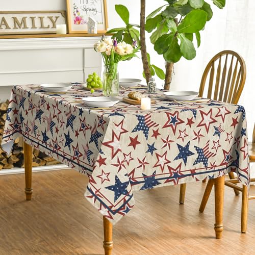 Horaldaily 4th of July Patriotic Tablecloth 60 x 120 Inch Rectangular Blue - Beige Variation