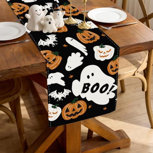 Halloween Ghost Pumpkin Table Runner 13x108 Inch - Fall Festival Decor
