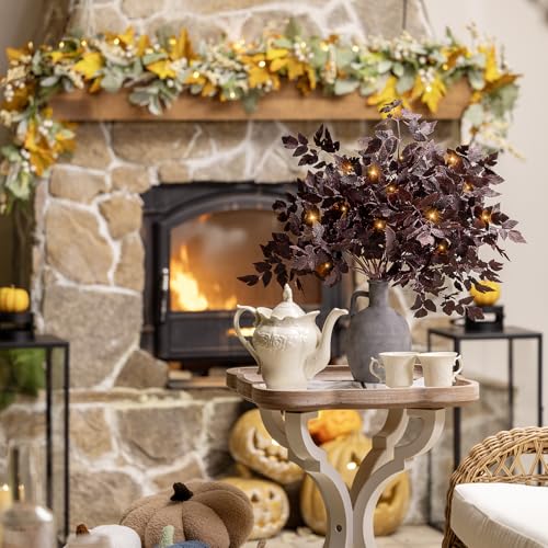 Artificial Fall Maple Leaf Stems with Lights - 6 Pack, 24 Inches