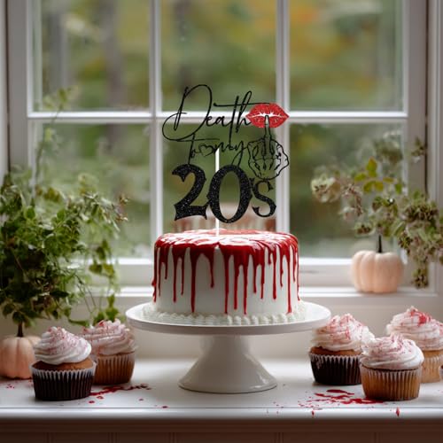 Gothic 30th Birthday Cake Topper - Black Glitter 'Death to My 20s' Decor