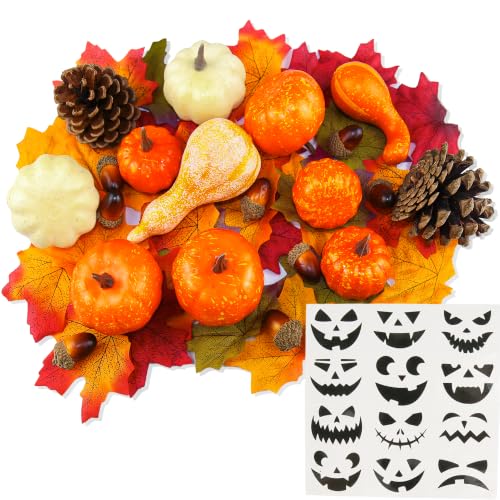 Fall Artificial Pumpkin Decoration Set - 50pcs Mini & Gourd Faux Pumpkins for Autumn Home Decor