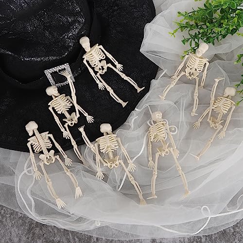 Mini Skeleton Figurines Set - Movable Joints Halloween Decorations, 12 pcs, 6 Inch