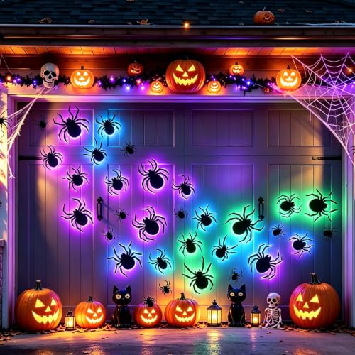 DIYASY 36-Piece Multicolor Halloween Lighted Spider Wall Decor - 3D Light Up Spider Set