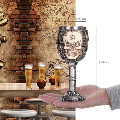 3D Skull Wine Goblet - Gothic Steampunk Stainless Steel Chalice for Halloween & Parties
