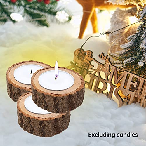 Brown Wooden Tea Light Candle Holders Set - Rustic Votive Decor for Weddings & Parties