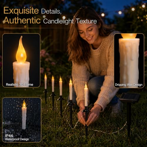 Outdoor Solar Candle Stake Lights Set of 6 - Flameless Halloween Yard Decor