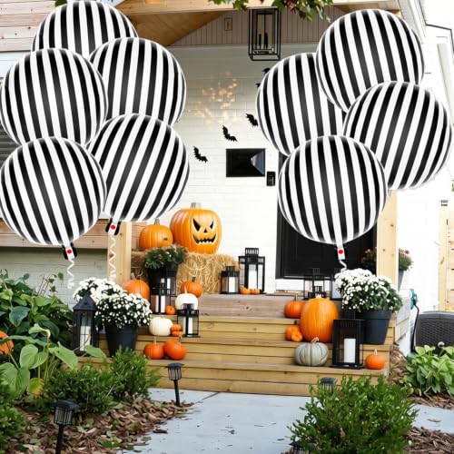 9 Pcs Black and White Striped Balloon Set for Halloween & Party Decorations
