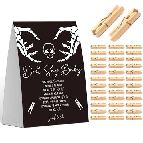 Halloween Don't Say Baby Clothespin Game Set with Sign and 50 Wooden Clothespins
