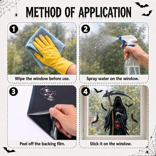 Halloween Grim Reaper Window Clings Set - Large Spooky Decorations
