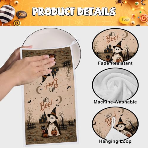 Halloween Kitchen Towels Set with Ghost Design - Boo Ghost Variation A, 2 Pcs, 16x24in