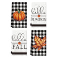 Buffalo Check Pumpkin Fall Kitchen Towels Set of 4 - Absorbent & Durable 18x26 Inches