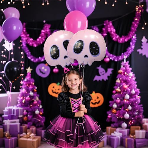 Pink Skull Foil Balloon Set for Halloween and Party Decor - 2 Pack