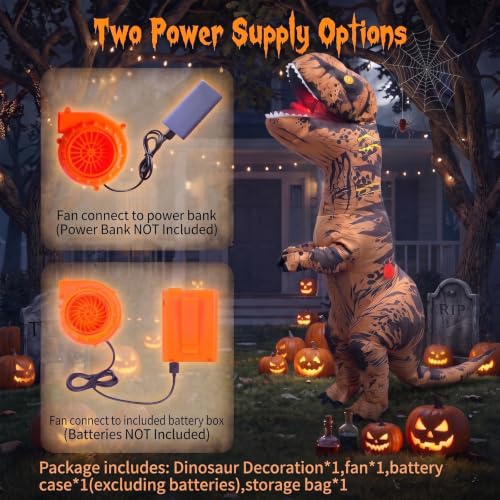 Inflatable Dinosaur Decoration - Brown T-Rex Halloween Blow Up with Fast Inflation - Variation