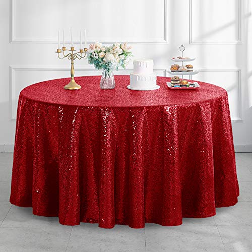 Burgundy 120-Inch Round Sequin Tablecloth Glitter Red for Wedding Party