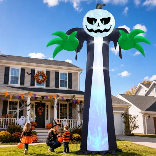 14 Ft Halloween Inflatable Pumpkin Ghost with Rotating LED Light - Outdoor Decor