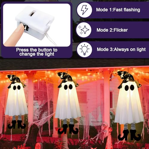 Halloween Outdoor Ghost Decorations with Witch Hat Lights - Spooky Yard Decor