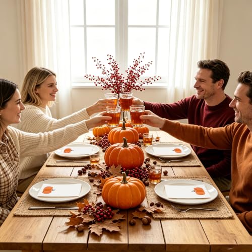 Fall Pumpkin Paper Napkins - 100 Pack Disposable Guest Towels for Autumn