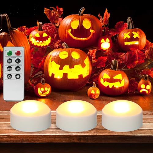 White LED Jack-O-Lantern Pumpkin Lights with Remote 3-Pack for Halloween