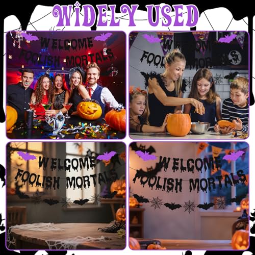 Halloween Banner Set with Bat & Web Decor - Haunted House Wall Hangings