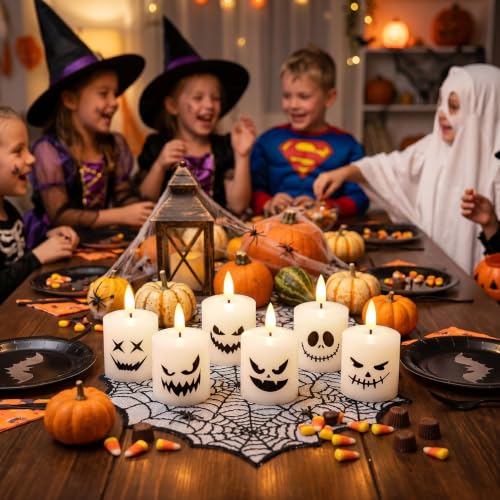 Halloween Flameless Votive Candles with Remote Control - Ghost Face Variation