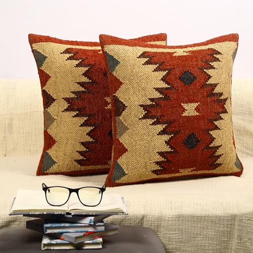 Kilim Pillow Cover Set of 2 - 18x18 Inches Jute Wool Textured Decor - Variation of THIS listing