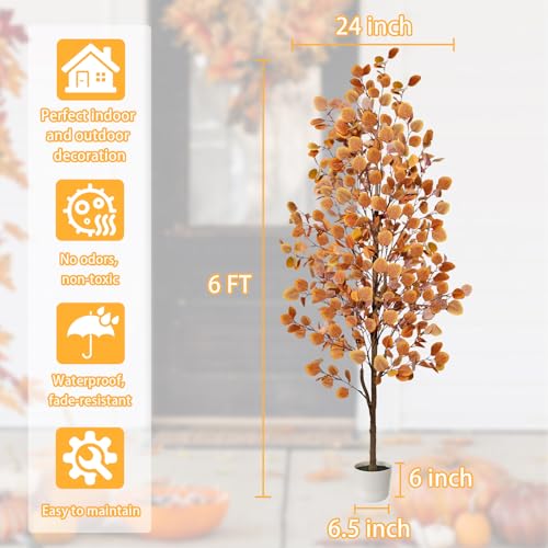 Eucalyptus Artificial Tree - 6ft Fall Outdoor Indoor Potted Autumn Decoration Variation of Eucalyptus / 6ft