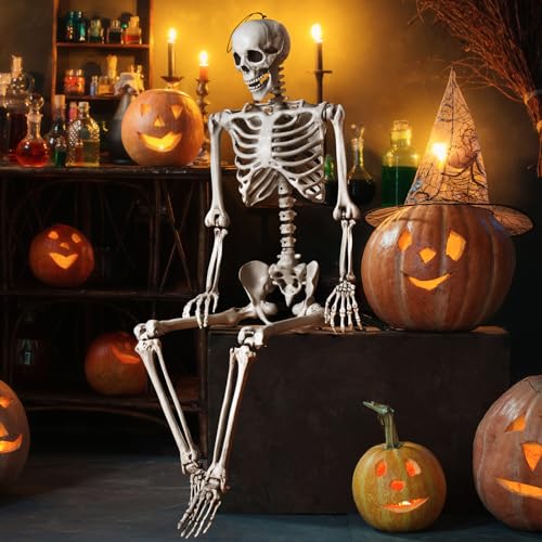White 5.4 FT Life-Size Posable Skeleton Halloween Decoration