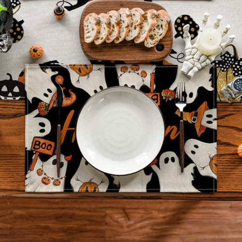 Halloween Ghost Placemats Set of 4 - 12 x 18 Inch Rectangular Table Decor
