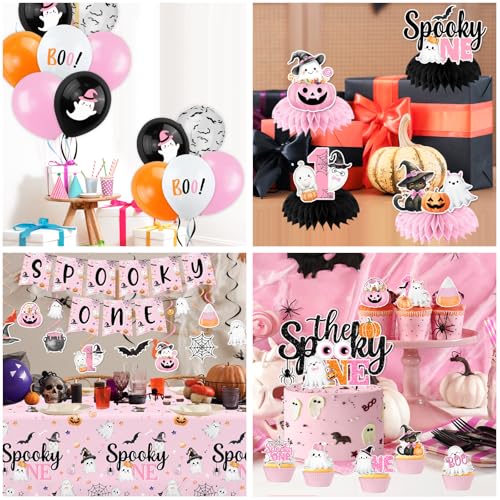 Pink Halloween First Birthday Party Decorations Set for Girl - Spooky Theme, Serves 24