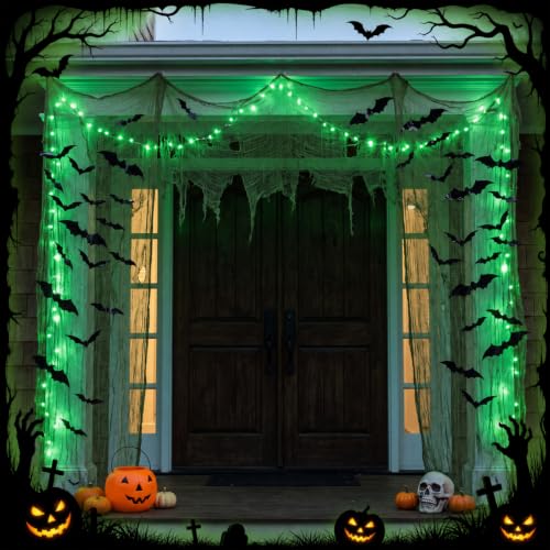 Halloween Green Creepy Cloth String Lights Set - Spooky Bat Decor & Accessories