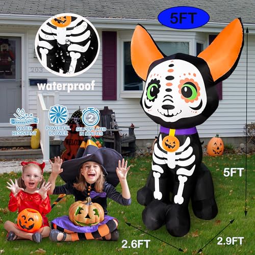 5 Ft Halloween Skeleton Dog Inflatable Decoration with LED Lights Outdoor Yard Decor