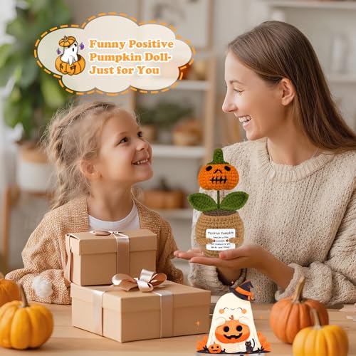 Crochet Pumpkin Planter - Funny Positive Halloween Fall Home Decor Gift