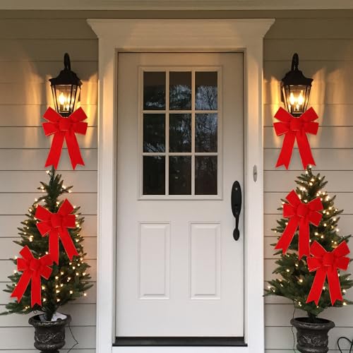 Christmas Red Velvet Bow Set - Large Holiday Wreath Decorations, 13x9 Inches