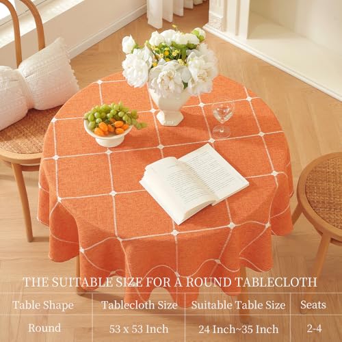 Burnt Orange Round Linen Tablecloth 53 Inch Fall Dining Cover with Variation