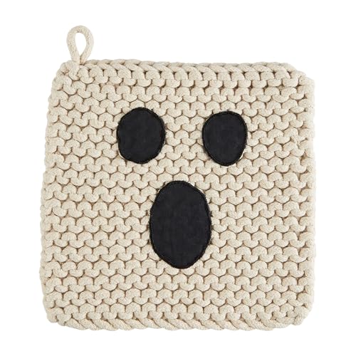Halloween Ghost Pot Holder - Cotton Crochet Kitchen Hot Pad, 8 Inch