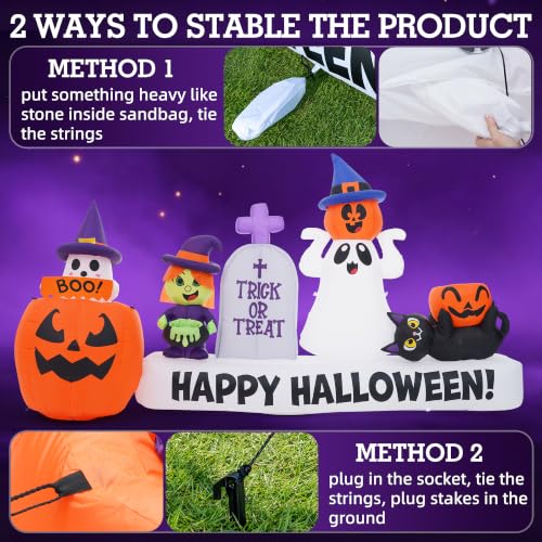 9 FT Halloween Inflatable Ghost Pumpkin Witch Tombstone Cat with Multicolor Variations