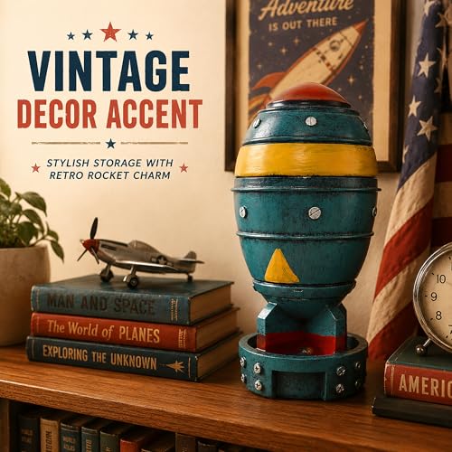 Mini Nuke Rocket Model Figurine with Storage Box - Retro Sci-Fi Desk Decor
